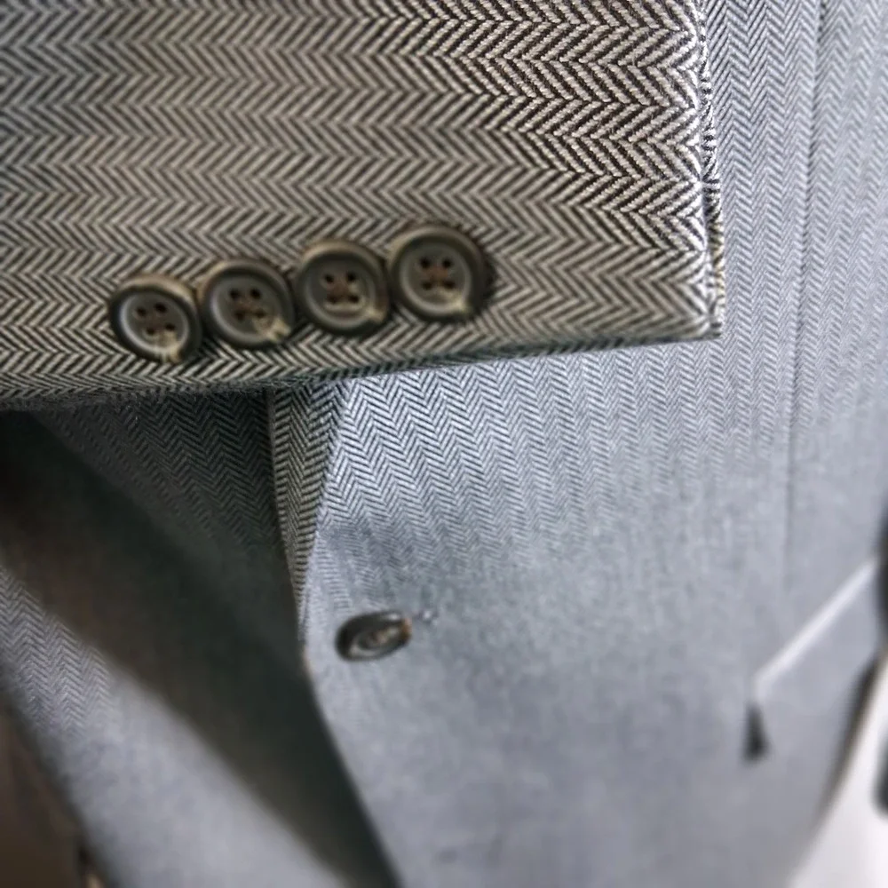 Chaps Mens Blazer 46L Grey Herringbone Two Button Sport‎ Coat Classic